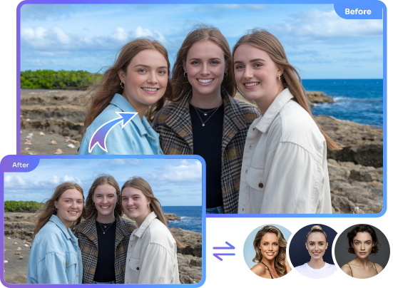 Multiple Face Swap IA em Foto Online Grátis